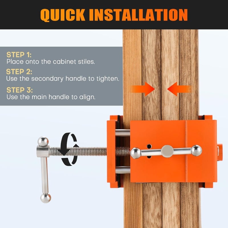 weyleity Cabinet Installation Clamps | Cabinetry Clamp for Easy and Quick Face Frame Installation, Cabinet Clamps with Two Side Screws and Drill Hole Guide Cabinet Installation Tools, Orange (2) - Image 5